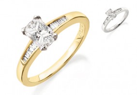 Phoenix Cut™ diamond ring set with baguette shoulder diamonds