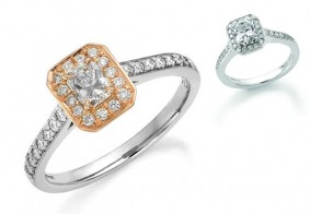 Phoenix Cut™ ring surrounded with pave set brilliant cut diamonds